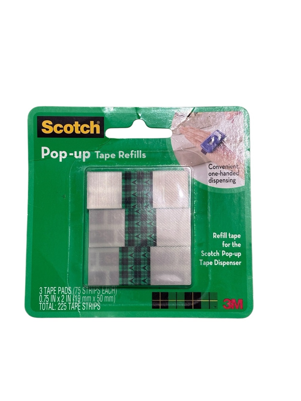 Scotch Pop Up Tape Refills - 3 Tape Pads 75 Strips Each (225 Total Strips)